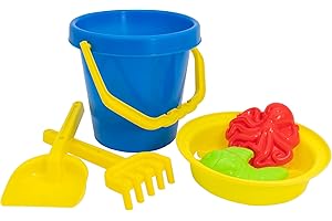 Idena 40241-Set di giocattoli per la sabbia 6 pezzi con secchio, setaccio, 2 piccoli stampi, rastrello e paletta, diverse varianti di colore, Multicolore, medium, 40241