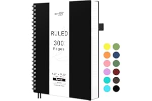 RETTACY A4 Notatnik, zeszyt, zeszyty spiralne, 150 kartek/300 stron do pisania, 100 g/m² papier linowany, okładka twarda PVC, 21,5 x 27,9 cm – Czarny