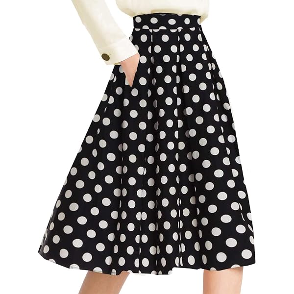 Women's Pleated Vintage Skirt – Floral Print, A-Line Midi With Pockets, Stretchy & Retro Style