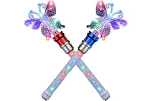 XJSGS- Light Up LED Wand Star Light Flashing Wands,Magic Wand Rotating Toy for Girls and Boys christmas & birthday gift (Blue) (Butterfly 2pcs)