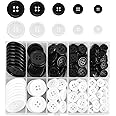 smatime 160 Pcs Buttons Black White Round Button Shirt Button Wide Edge 4 Holes Buttons with Box Resin Sewing Buttons for Coats Sweaters Pants Sports Tops and Scrapbook, 10/12/15/20/25mm