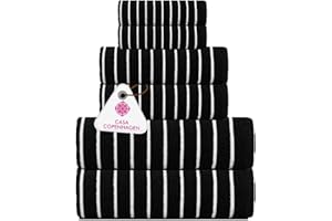 Casa Copenhagen Ecstatic Juego de Toallas de 6 Piezas - Negro, 600 g/m², 2 Toallas de baño, 2 Toallas de Mano, 2 paños faciales, Suave algodón Egipcio, para baño, Cocina y Ducha