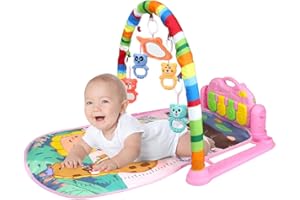 CAFFNEY Activity Gym for Baby, Kick Play Piano Gym Mat with Arch & Detachable Toys, Battery Operated Musical Play Mat Activity Gym & Play Mat Interactive Baby Play Mat for Infants Aged 0-36 Months(pink)