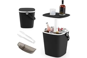 TANGZON 3kg Portable Ice Bucket Table with Handle, 15L 3-in-1 Side Table Beer Cooler with Lift Top Lid and Bottle Opener, All-Weather Outdoor Coffee Cocktail Tables, Outdoor Patio Furniture (Black)
