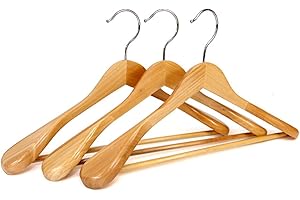 logei® 6 pièces. Cintres en bois avec barre pantalon antidérapante Qualité naturelle (6 pièces cintre avec larges bords pour les épaules)