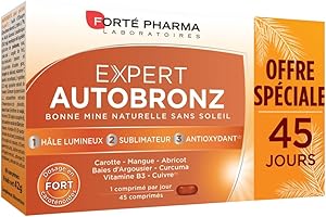 Forté Pharma - Expert AutoBronz | Complément Alimentaire à base de Carothénoïdes et Huile d'Onagre - Effet Bonne Mine | 45 comprimés