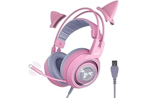 SOMIC G951pink - Cuffie da gioco per PC, PS4, PS5, laptop, cuffie da gioco con microfono con cancellazione del rumore, luce LED, suono surround virtuale 7.1 per ragazze, donne