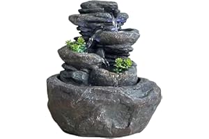 ‎SEINHIJO SEINHIJO Zimmerbrunnen Feng Shui Burnnen Garten Wasserfall Dekor Geschenk Modern Skulptur Arts Wohnzimmer Statue Polyresin Figuren LED Licht 27cm