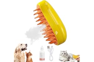 Shunfaji Cat Steam Brush, 3 in 1 Cat Brush, Long Short Hair Dog Brush with USB Charger and No-Wash Serum, Cat Brush for Massage (Yellow A)