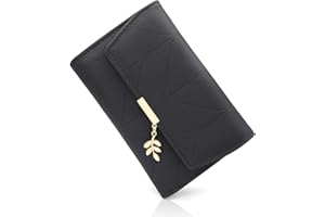 REETEE Portfel damski ze skóry PU portfel dla kobiet mały portfel damski z wisiorkiem, składane torebki dla kobiet z zamkiem błyskawicznym mała torebka i 6 przegródek na karty, L-czarny, Elegancki