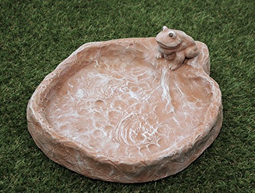 Vogeltränke mit Frosch Terrakotta, Frostsicher, Vogelbad, Stein, Garten - 3
