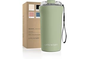LARS NYSØM Thermo Coffee Mug-to-go with Strap & Tritan Lid 0.38 0.5 Liter | 13oz 17oz BPA-free Travel Mug with Insulation | Leak Proof Stainless Steel Thermal Mug for Coffee & Tea (Sage, 500ml)