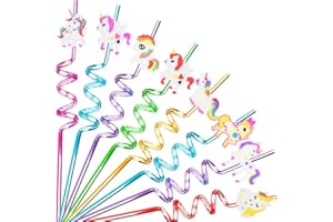 Frundoo Unicorno Cannucce Riutilizzabili Bambini, 8 Pezzi Cannucce Ricurve Bambini, Cannucce Plastica, Adatto per Cocktail, Drink, Feste di Compleanno per Bambini, Riunioni di Famiglia