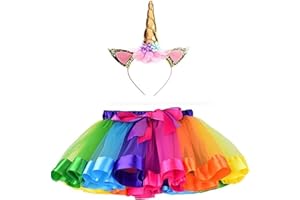 Afufu Tęczowa spódniczka tutu dla dziewczynek, strój księżniczki, kostium na imprezę taneczną, karnawał, warstwowe spódnice z falbanami, balet, tiulowa opaska na głowę dla dzieci, cosplay, Tęcza, 2-4