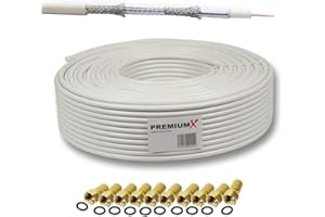 Premium X 30m SAT Koaxial Kabel 135dB 4-fach SAT Antennenkabel Koaxialkabel Koaxkabel Satellitenkabel 4K 1080p FULL HD HDTV DVB-S/S2 DVB-C DVB-T BK Anlage SAT-Kabel 10x F-Stecker