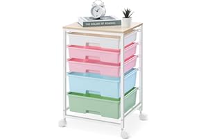 SYKIARIOL Storage Trolley with 5 Plastic Drawers, Rolling Storage Cart on Wheels, Multipurpose Utility Cart Organizer Unit for Living Room,Bedroom,School,Beauty, Easy Movement, Multicolor