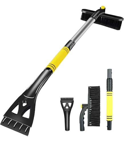 Dégivrage Pare Brise Balai à Neige Télescopique Voiture - Brosse & Grattoir 360° | Manche 65-80cm | Kit Dénelage Hiver Brosse Neige Manche Longue