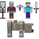 8 cm'lik koleksiyona uygun Mattel Minecraft K&ouml;y Baskını Paketi, Steve dahil 3 aksiyon fig&uuml;r&uuml; ve aksesuarlar, JJT18