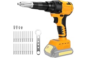 ROADTIME Rivettatrice a batteria compatibile con Dewalt 20V batteria, Pistola rivettatrice elettrica senza spazzole con luce LED, 20 rivetti, 3 adattatori e chiave, Pinza rivettatrice (senza batteria)
