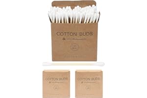 SWKJ Bamboo Cotton Buds, 200 PCS (2 x 100) Eco-Friendly Cotton Ear Buds Swabs with Bamboo Handle - Recyclable and Biodegradable Cotton Swabs for Cleaning Ear Makeup Wound