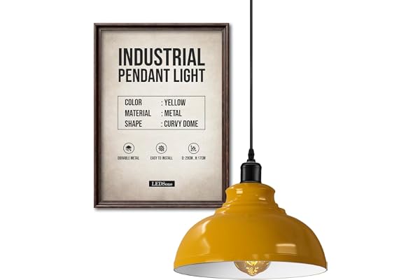 LEDSone Industriel Suspension Luminaire Rétro Lustre Plafonnier Vintage Lampe Éclairage de Plafond Abat-jour en Métal pour Restaurant Salon Chambre Cuisine Bar Couloir (Jaune)