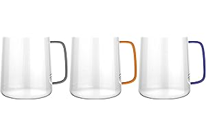 ‎AMAPODO amapodo Zestaw szklanek – 3 x szklane filiżanki do gorących napojów – espresso kawa herbata – kolorowe szklanki do herbaty z uchem – prezenty dla kobiet – filiżanki do espresso 350 ml – szklanki do kawy – szklane filiżanki do kawy