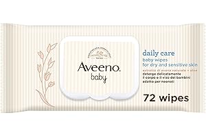 Aveeno Baby Daily Care Salviettine umidificate e delicate per neonati e bambini, Salviette neonato con Estratto di Avena e Aloe, Salviettine neonato senza profumo, solfati e alcol,72 pezzi