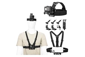 K&F CONCEPT Kit di Accessori per Action Cam Fotocamere Sportive Compatibile con GoPro Hero Insta360 DJI Osmo 360 Action Telefono, Include Fascia Toracica, FasciaTesta, Clip per Telefono Cellulare