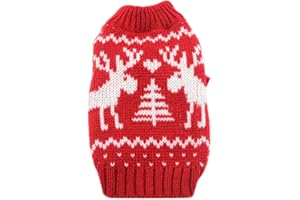 Deggodech Niedlich Welpe Hunde Strickpullover Weihnachten Hundemantel mit Weihnachts Elch Sweater für Winter Weihnachten Haustier Katze Pullover Hunde Strickjacke Warme Bekleidung Red & Weiß (M)
