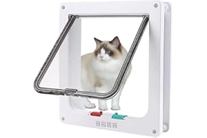 Nukoqcd Large Cat Flap 25.2cm x 23.5cm - Heavy Duty Weatherproof Pet Door with 4-Way Lock - Easy Fit for Door, Wall or Fence (White，L)