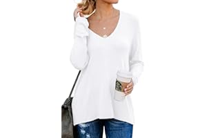 PrinStory Sudaderas de manga larga raglán suave con cuello en V para mujer, camiseta básica dividida con cremallera lateral