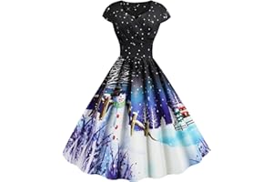 HAOLEI Women Christmas Dresses UK Clearance,Ladies Short Sleeve/Sleeveless Santa Xmas Dresses,Flared A Line 1950s Swing Dress Christmas Costume for Cocktail Party