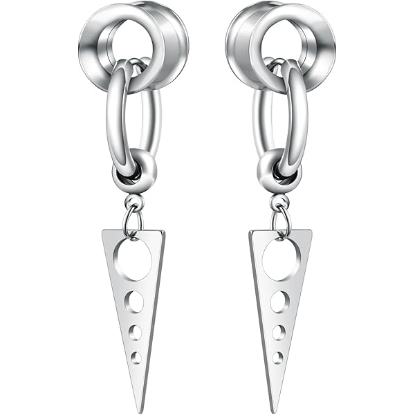 6 stuks oortunnels met hanger, roestvrij staal, flesh tunnel, set 6-16 mm, hanger, veer, kruisen met schroefsluiting, expander, oorplugs, piercing, oorbellen, 0G = 8MM, Roestvrij staal, Geen Edelsteen