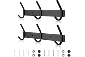 Qiannhee Heavy Duty Coat Rack Wall Mounted 30CM up to 30KG Rustproof Stainless Steel Coat Hooks Clothes Rack Screw in Wall 3 Black Hooks for Wardrobe Door Kitchen Bathroom Hallway Living Room, 2 Pack