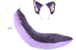 Fxaelian Animal Big Tail Fox Cat Dog Wolf Tail and Ears Headband Cosplay Costume Accessory