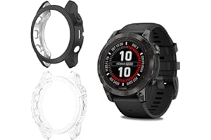 SeNool Etui [2 sztuki] do Garmin Fenix 7 Pro Solar, TPU Pełna ramka chroniąca ekran Odporny na zarysowania Pełne pokrycie Miękkie etui do Garmin Fenix 7 Pro Solar - Czarny + Przezroczysty