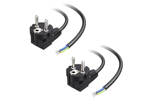 [VDE- och CE-certifierad] Cable Matters 2-Pack Schuko-Kablar, 2 m | 90° vinklad, 2 m, svart, 3-ledad, 16 A/250 V, för köksapparater och elverktyg