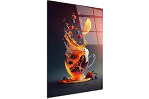 DECLINA, Tableau cuisine Thé fruité, impression sur verre acrylique, décoration murale moderne, cadre design coloré pour cuisine, salon ou espace repas contemporain