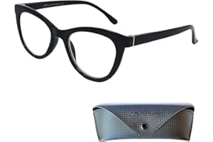 Mini Brille Occhiali con Luce Blu Bloccanti Stile da Gatto, Custodia inclusa, Montatura Spessa Grande in Plastica (Nero), Cat-Eye Oversize Occhiali da Lettura Donna
