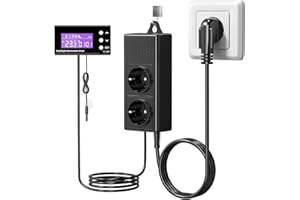GlowUp Prise Thermostat avec Sonde, 220V Thermostat Terrarium Reptile Contrôleur de Température de Chauffage/Refroidissement avec Minuterie pour Serre, Reptiles, Aquarium, Incubateur, etc
