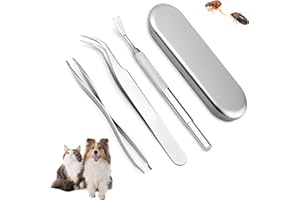 Fresilkora 3PSC Professional Stainless Steel Tick Remover, Tick Remover Tool Set, 2 in 1 Tick Remover with Storage Box, for Humans, Cats & Dogs, Tool Kit with Tweezers, Shovel & Storage Box