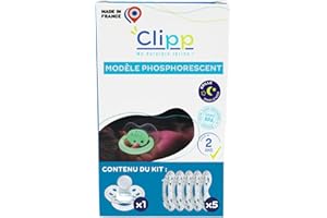 CLIPP Kit - Tétine de Sevrage Phosphorescente + 5 Collerettes pour Arrêt Progressif + Notice - Sevrage par Paliers, Facile et en Douceur - Dispositif Breveté - Fabriqué en France - À Partir de 2 Ans