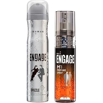 Engage M1 Lavender Perfume Spray For Men, 120Ml & New Metal Range Drizzle Deodorant Spray For Women, 150Ml/100G