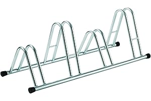 ANDRYS - Râtelier Range vélo au Sol pour extérieur et intérieur - Porte-vélos pour 4 vélos électrozingué, Râtelier Range-vélo argenté avec Embouts en PVC Noir - 1004EC