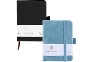 CiciIng 2 sztuki, mały notatnik A7, kieszonkowy notatnik z gumowym ściągaczem, mini notes z uchwytem na długopis, kieszonki, notatnik do szkoły, pracy biurowej (czarny, niebieski)