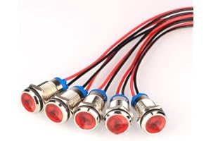 Gebildet 5pcs 10mm AC/DC 12-24V LED Indicatore Luminoso in Metallo Lampada di Segnalazione Impermeabile Pilot Dash Directional with Wire(Rosso)
