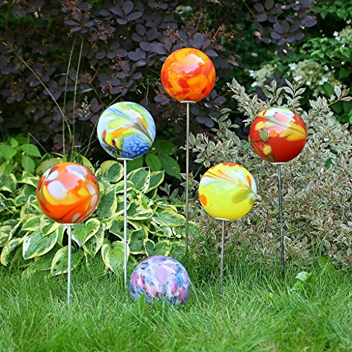 große Gartenkugel, Rosenkugel, Dekokugel „SPOT L“ blau mit Multicolor, Ø 18 cm, mundgeblasen und handgeformtes Glas Unikat (ART GLASS powered by CRISTALICA) - 6
