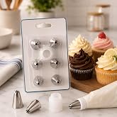 8 Par&ccedil;a Krema Torbası Duy Seti, 6 Metal Pasta S&uuml;sleme Ucu ve 2 Par&ccedil;a Bağlantı Aparatı, Pasta Cupcake Dekorasyon Seti