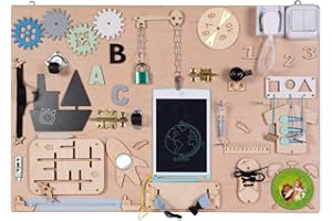 3toysm MIA Tableau d'activité sensoriel Montessori Busy Board en Bois Naturel Transports 75 cm