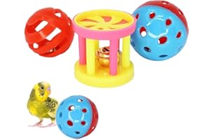 BommFu Vogelspielzeug Für Papageien | Kauspielzeugbälle Für Sittiche | Kaukugeln Wellensittich Spielzeug Mit Glocke Mit Kleinen Löchern - Für Haustiere, Papageien, Wellensittiche, Conures